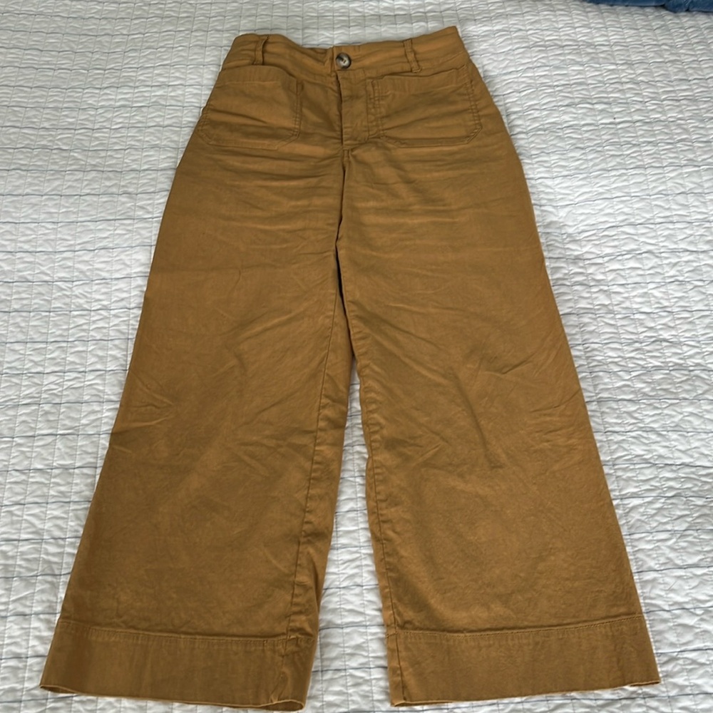 Anthropologie Maeve, the Colette wide leg cropped pant khaki sz 27